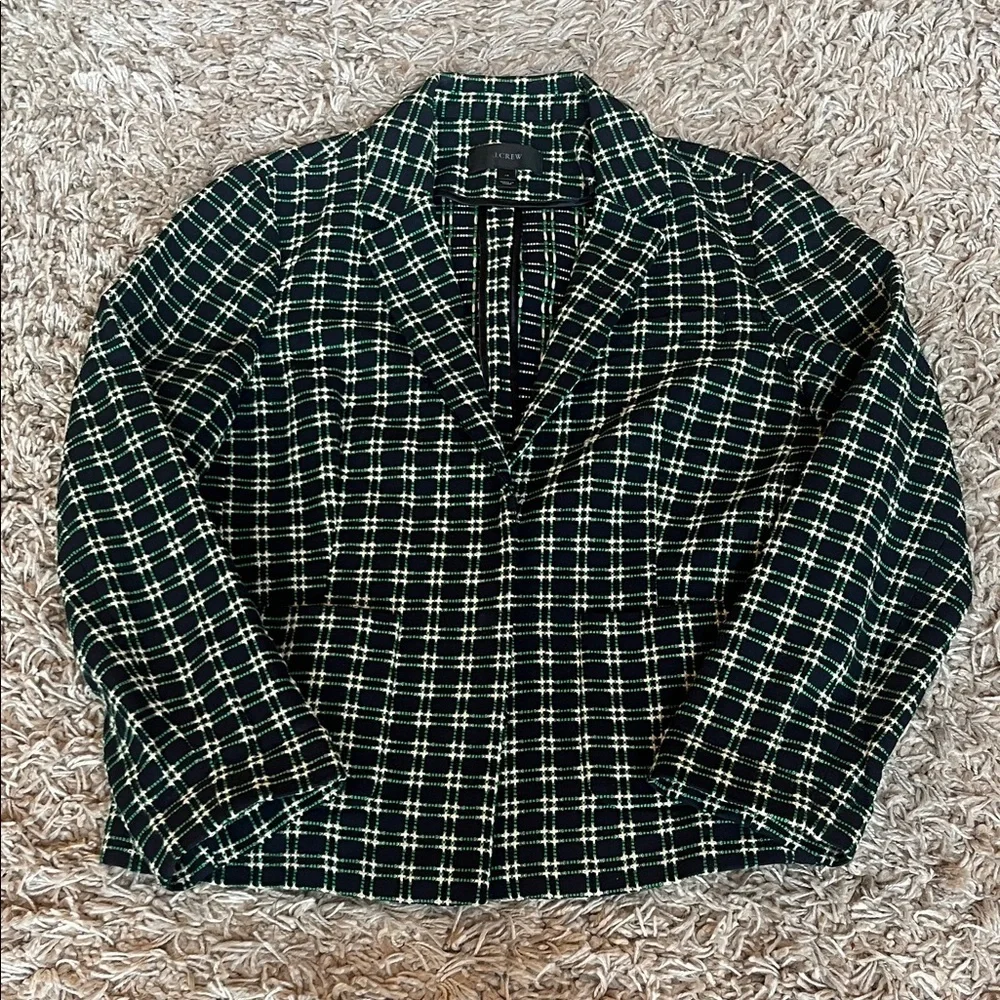 J. Crew Navy, Green & Cream Textured Plaid Blazer - Size 14